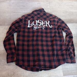 Loser Machine Company Flannel shirt Long Sleeve Mens M Red Black Plaid Checker
